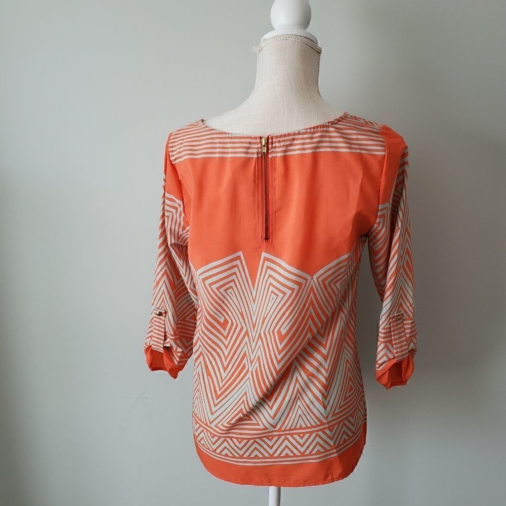 Pink Owl Women's V Neck Long Sleeve Azrec Print Top Size Small - Picture 3 of 6